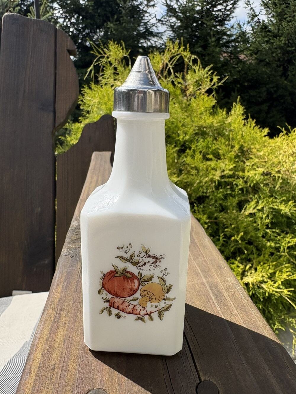 Rare Square Shaped Gemco Vinegar Cruet L' Huile Spice of Life' PatternMadeinUSA